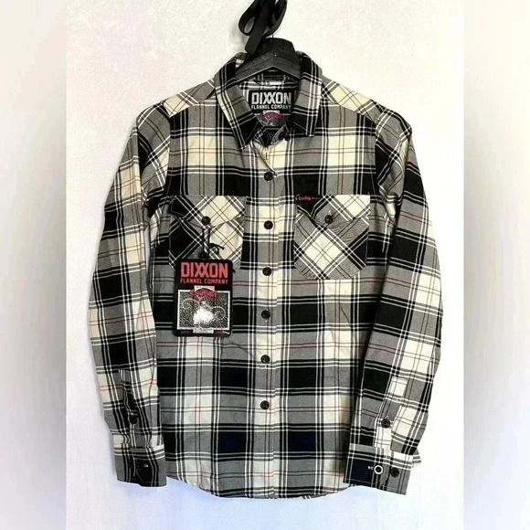 DIXXON Tops - NWT Ladies Dixxon Cro Mags Flannel Cream Red Black Size Small